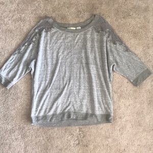 Line grey crew neck 3 quarter sleeve sweatshirt